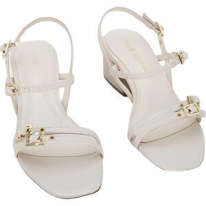 Anne Klein Mackenzie Strappy Block Heel Sandals White US 7M